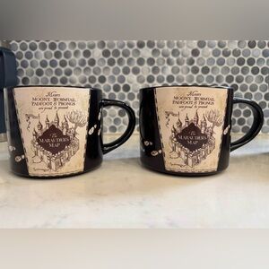 Harry Potter Marauder’s Map Coffee Mug Set of 2 Black Hogwarts Moony Wormtail P
